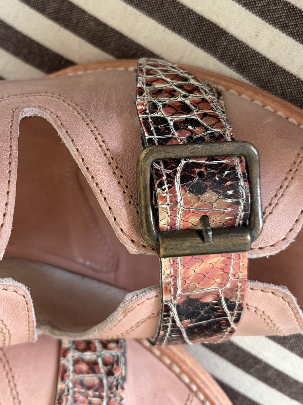 Freebird Caprice Blush Pink Buckle Slide Mules with Snake-Print Straps - Picture 2 of 5